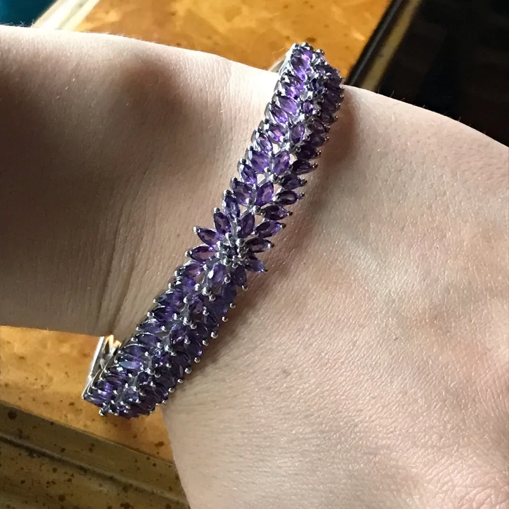 Natural African Amethyst Sterling Silver Bangle Bracelet Purple - Image 3