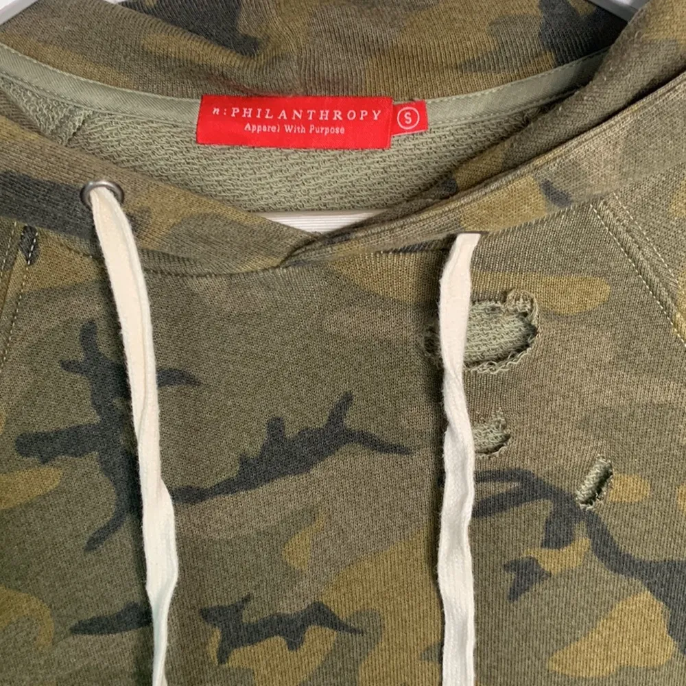 Philanthropy Gamble Sweatshirt Olive Camo Distressed Hoodie W - Image 5
