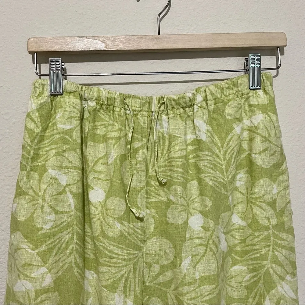 Vintage Hawaiian Linen Capri Pants Tropical Floral 90s Cropped Petite Medium PM - Image 4