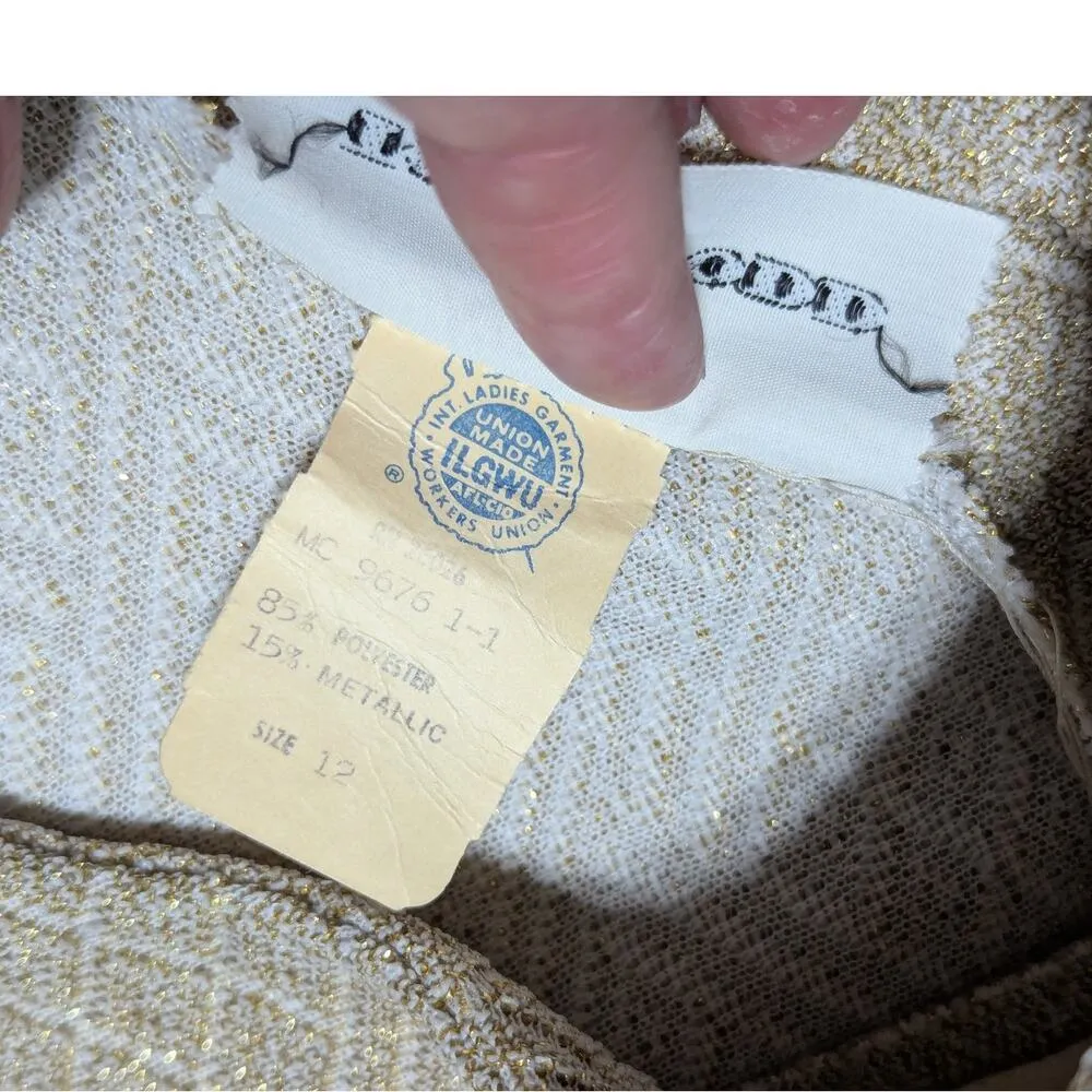 Vintage Metallic Belted Fringe Mini Dress Sleeveless Toni Todd Glam Date Night Gold Size 12 - Image 4