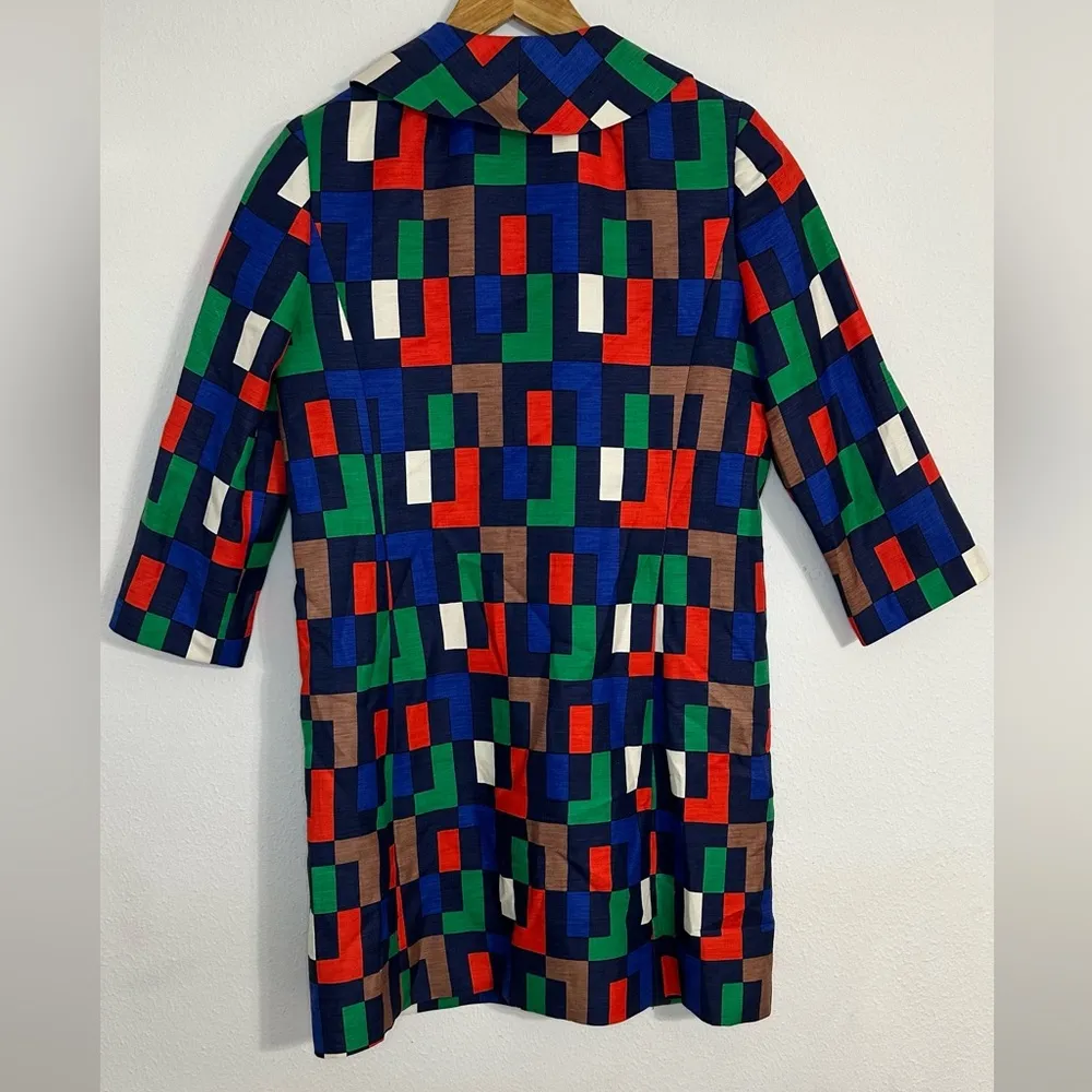 Milly of New York Silk Blend Colorful Block Pattern Trench Coat/Dress Red Size 4 - Image 7