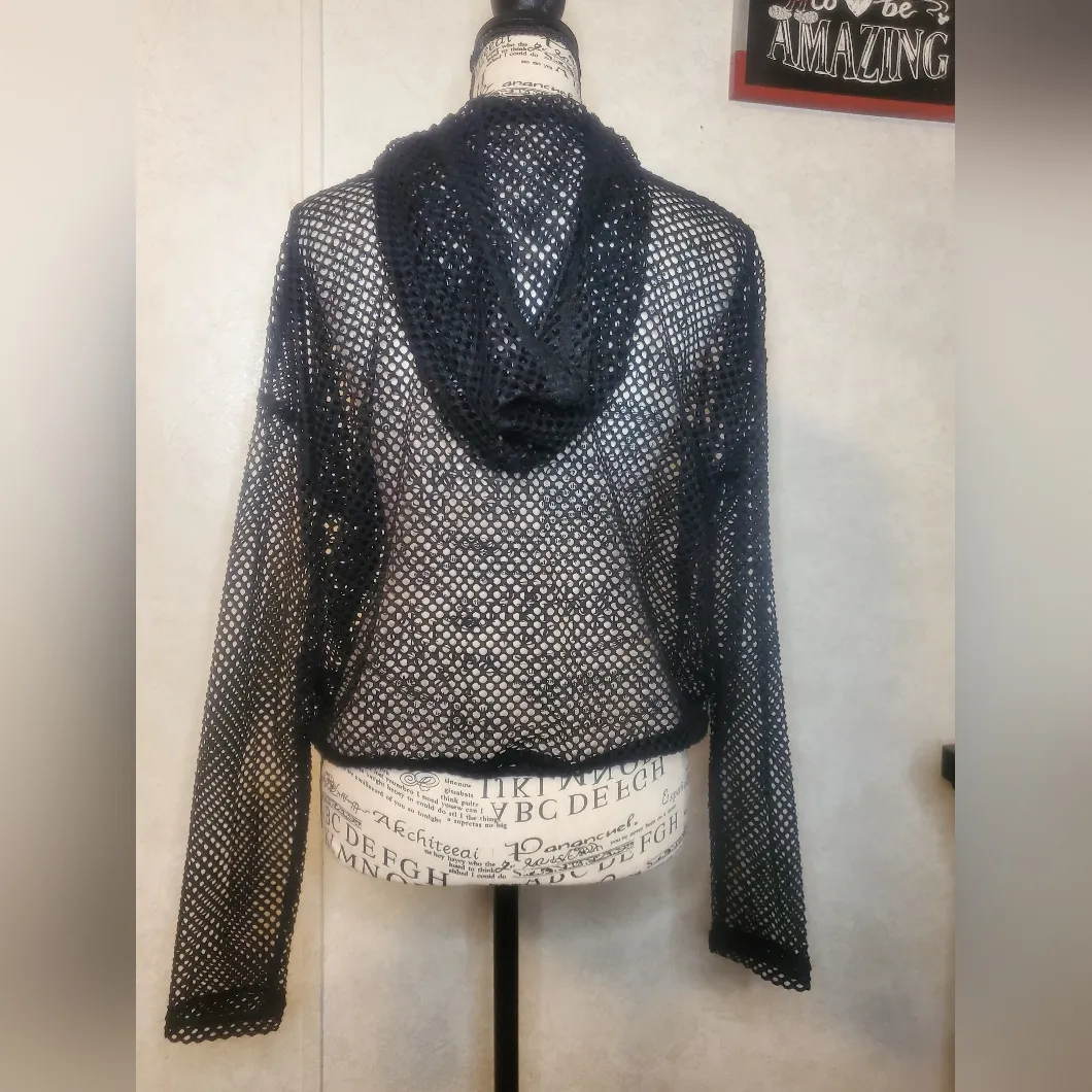 Orange Kiss Chic Black Mesh Hoodie for Women Size:M - Image 3