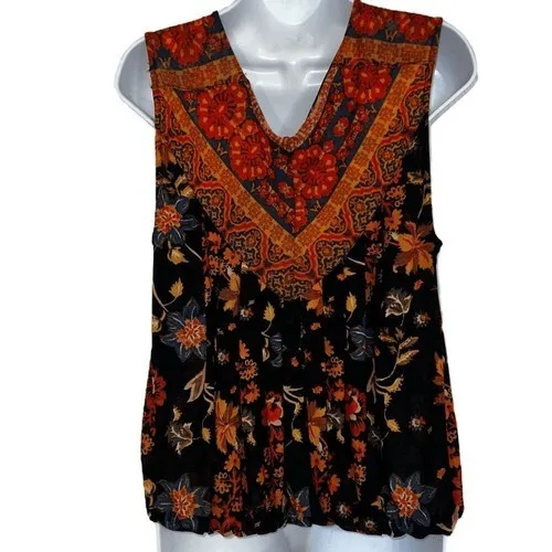 FREE PEOPLE Havana Black Floral Print‎ Sleeveless  Surplice Top EUC Size Small - Image 7