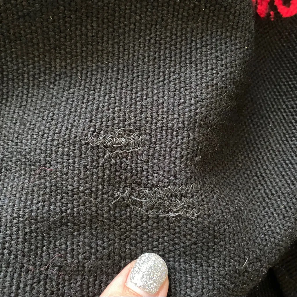 Blanket Poncho Knit Southwestern Boho Style Black and Red Fringe OS Size undefined - Image 8