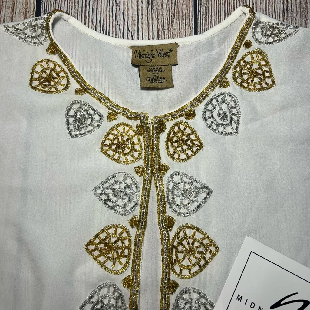 NEW Midnight Velvet Beaded Sheer Open Cardigan Women’s Size L Ivory Duster NWT White Size L - Image 7