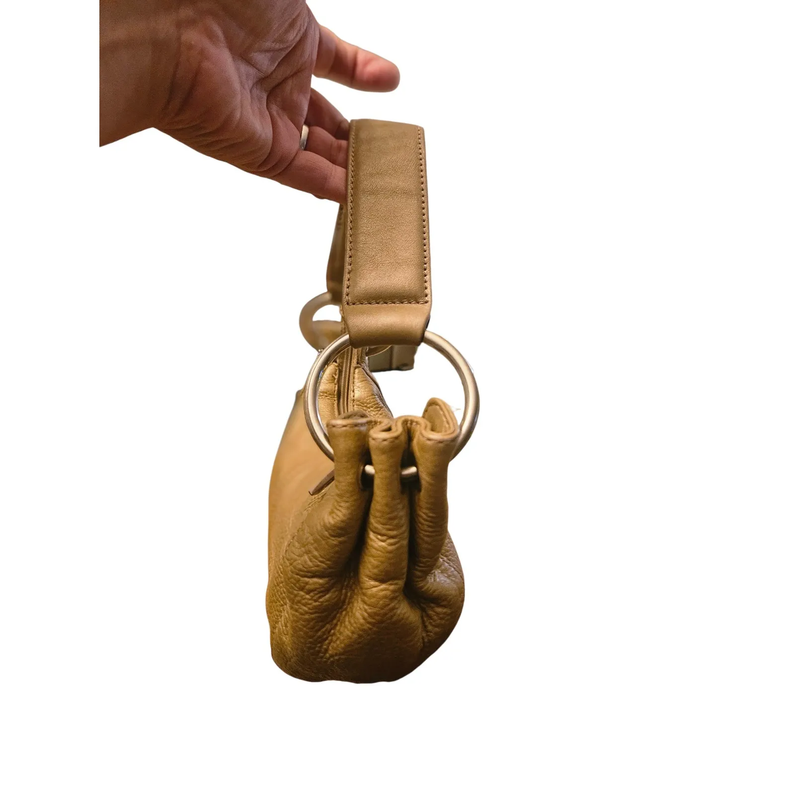 HOBO International Leather Hobo Bag Tan Brown Shoulder Bag Wristlet Pouch - Image 6