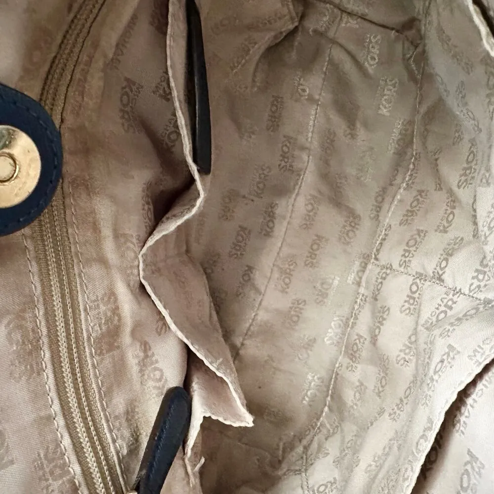 Michael Kors Lily Blue Saffiano Leather Gold Chain Hobo Shoulder Bag MK Fob - Image 13