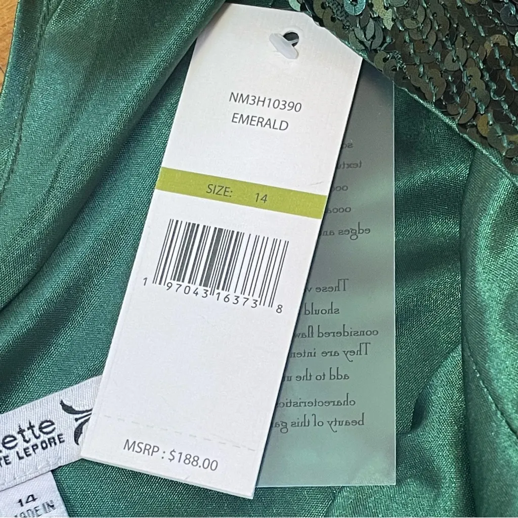 Nanette Lepore Women's Green Sequins Fringe Hem Maxi Cocktail Dress Party Sz 14 - Image 9