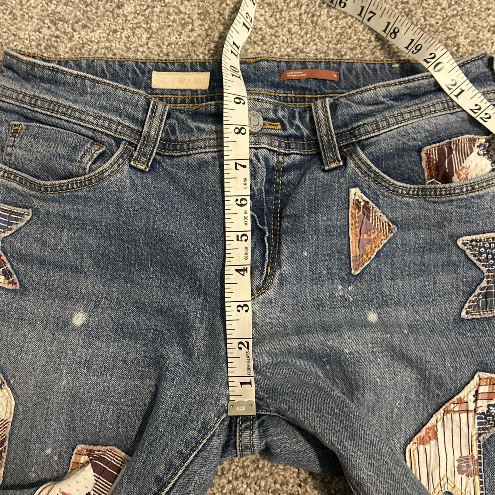 Pilcro Medium Wash Patchwork Splatter Slim Boyfriend Mid Rise Jeans 26 Blue Red - Image 6