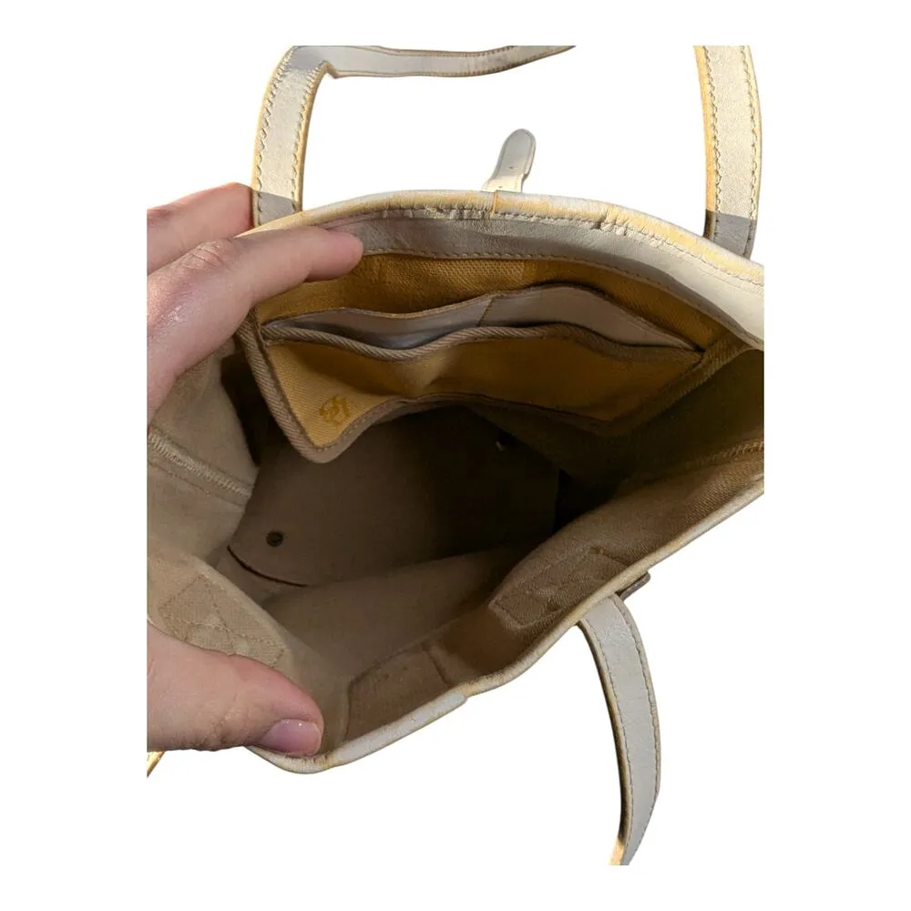 Vtg 1990s Dooney & Bourke Yellow Monogram Canvas Leather Trim Buckle Bucket Bag - Image 4