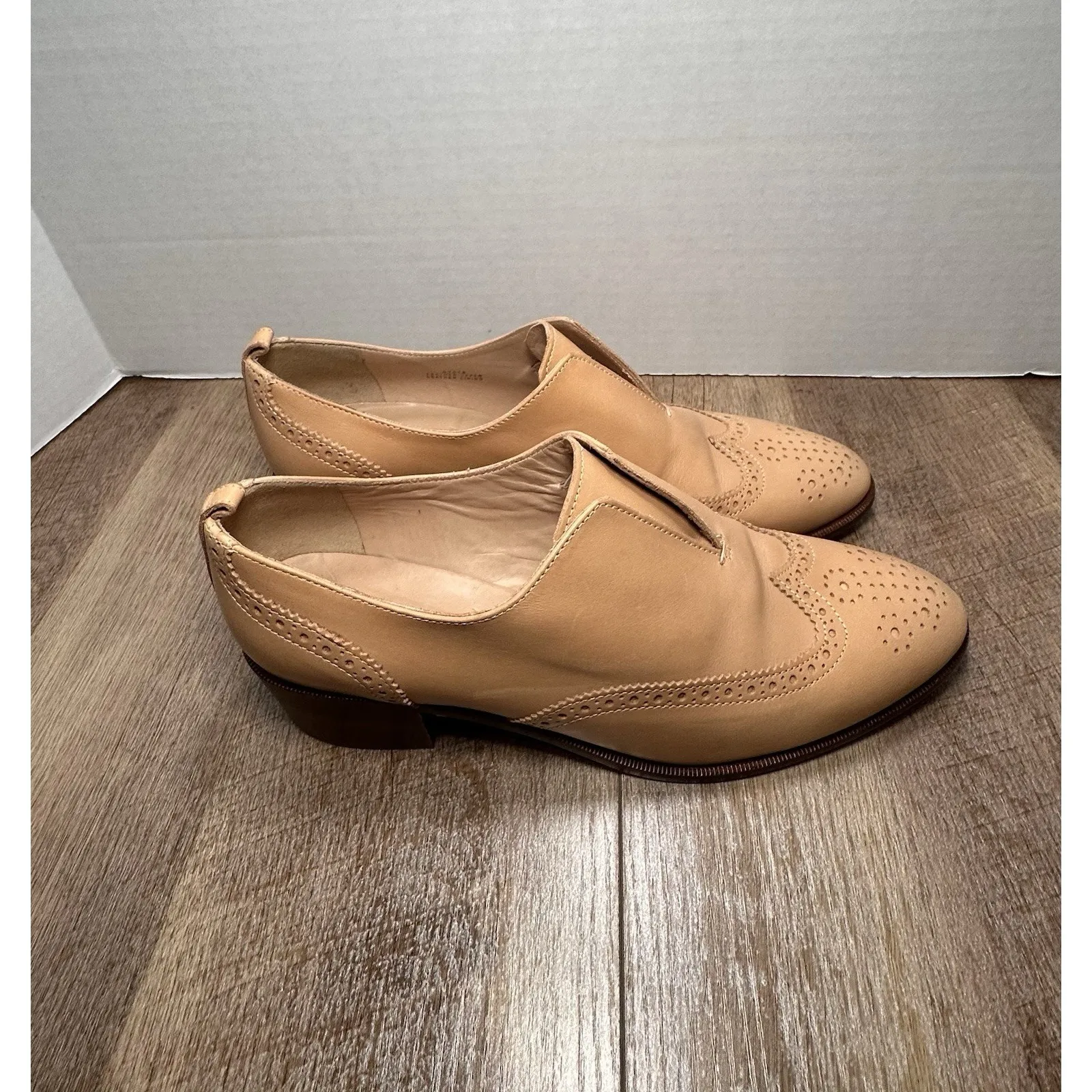 J.Crew Slip On Leather Oxfords Leather Sz 9‎ Shoes Toasted Wheat Made In Italy - Image 7