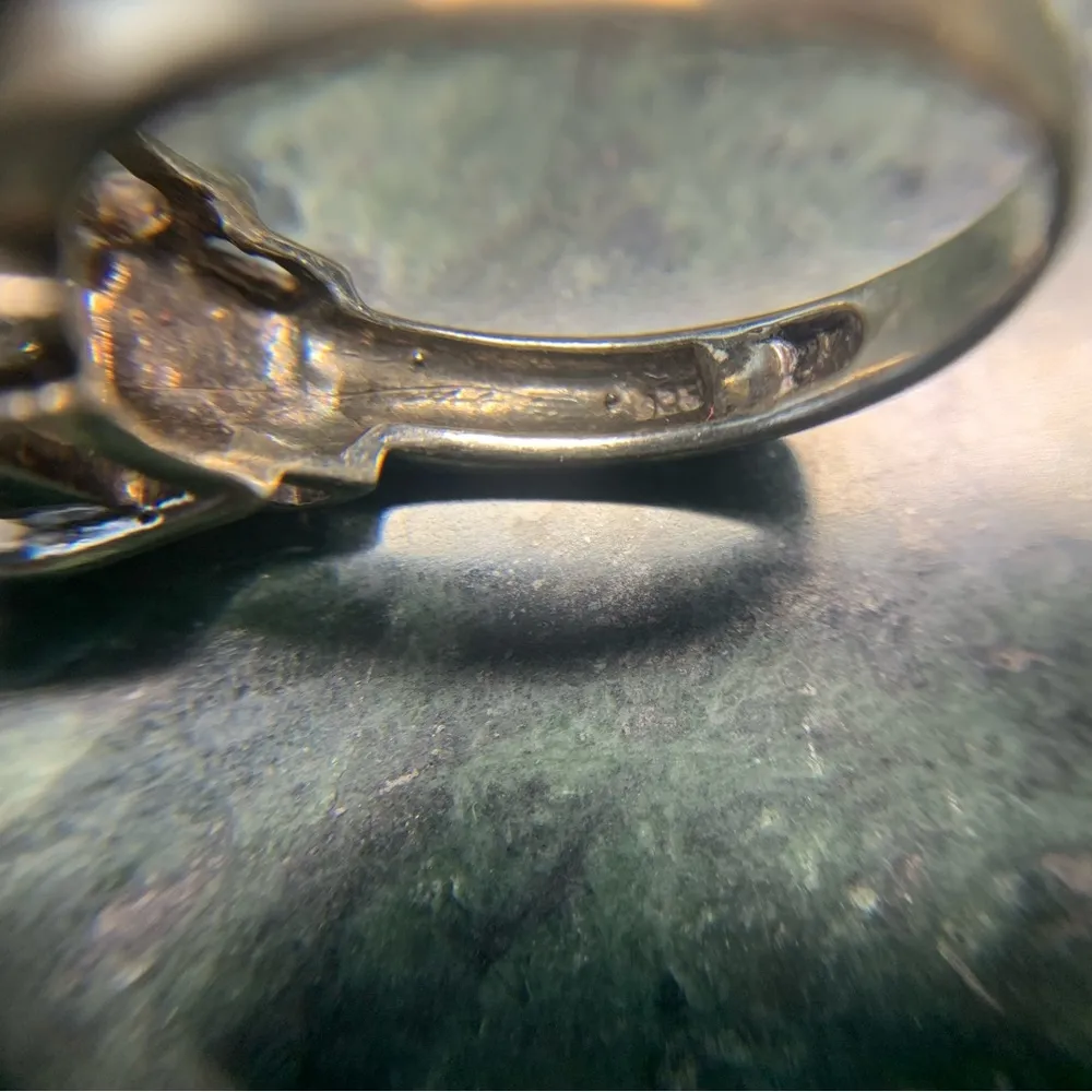 Princess Cut Cubic Zirconia And Marcasite VTG Engagement Ring Repro Size 8.5 Silver - Image 7