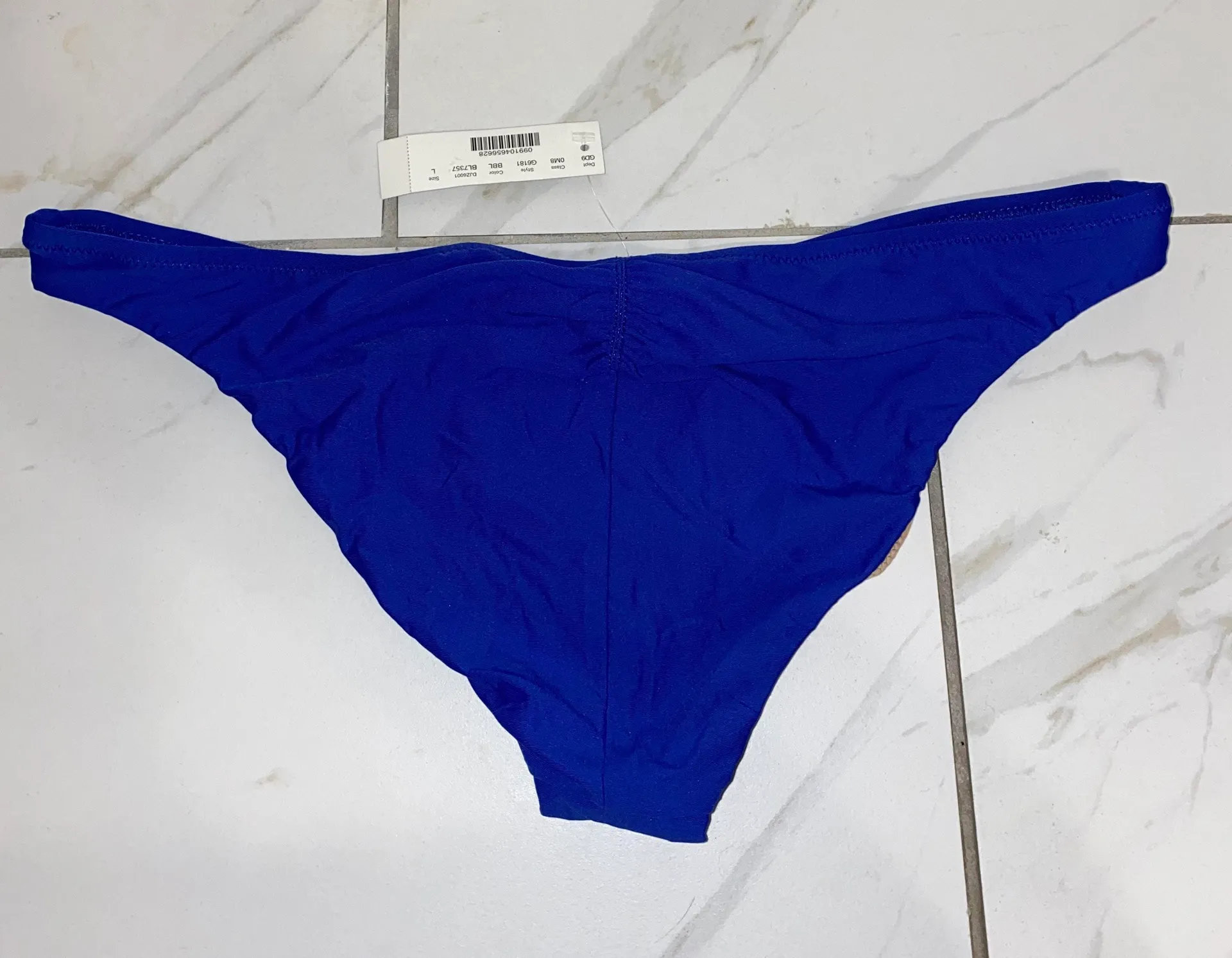 NWT $45  Blue Ruched Low Rider Bikini Bottom L - Image 3