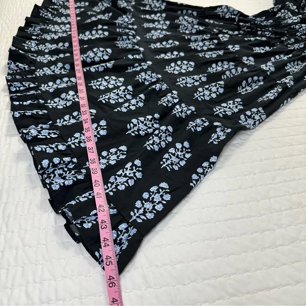 Pinch 100% Cotton Elegant Black Maxi Dress With Blue Stem and Puffy Sleeves Size M - Image 7