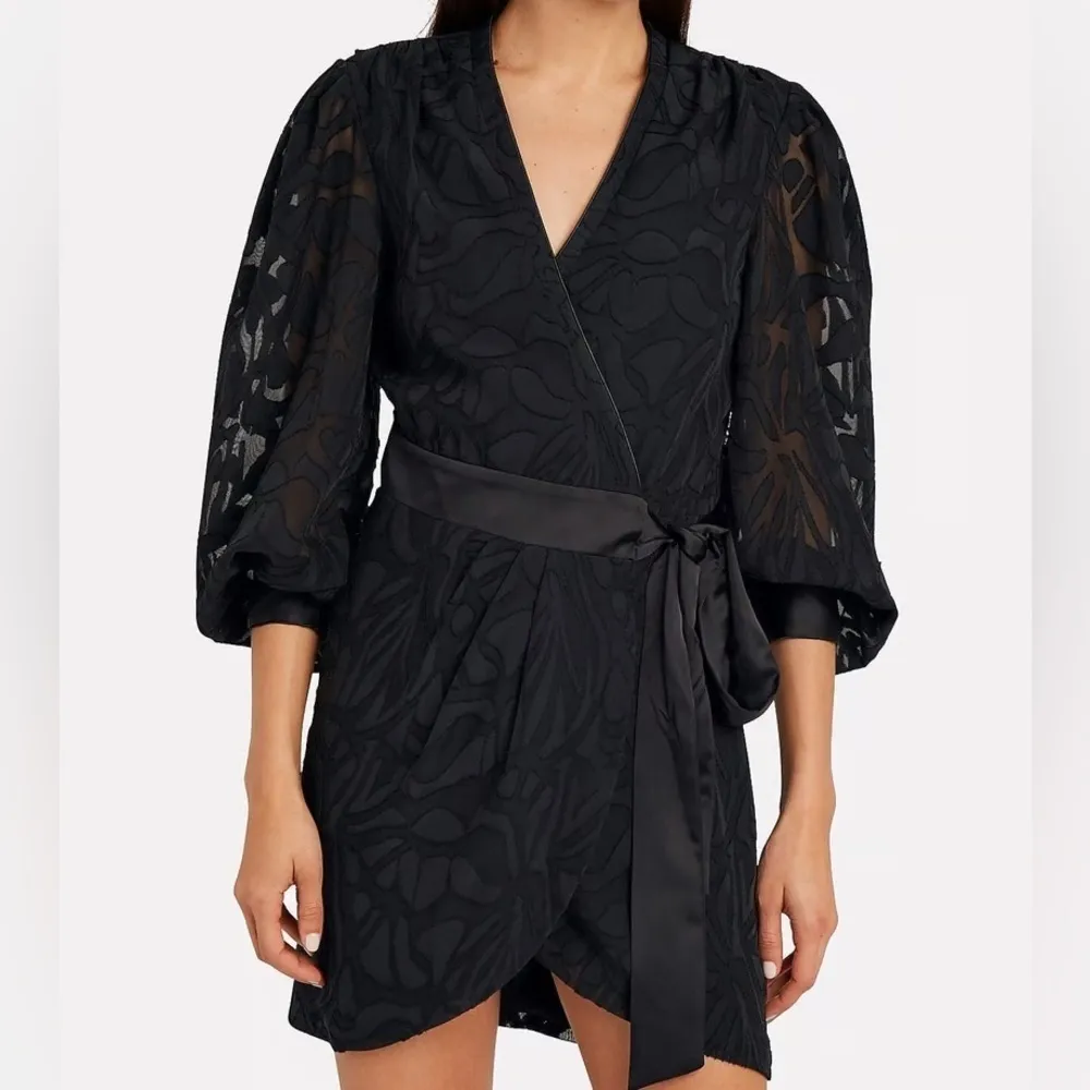 NWT Jonathan Simkhai Night Fil Coupé Wrap Mini Dress Black Floral Jacquard XS - Image 3