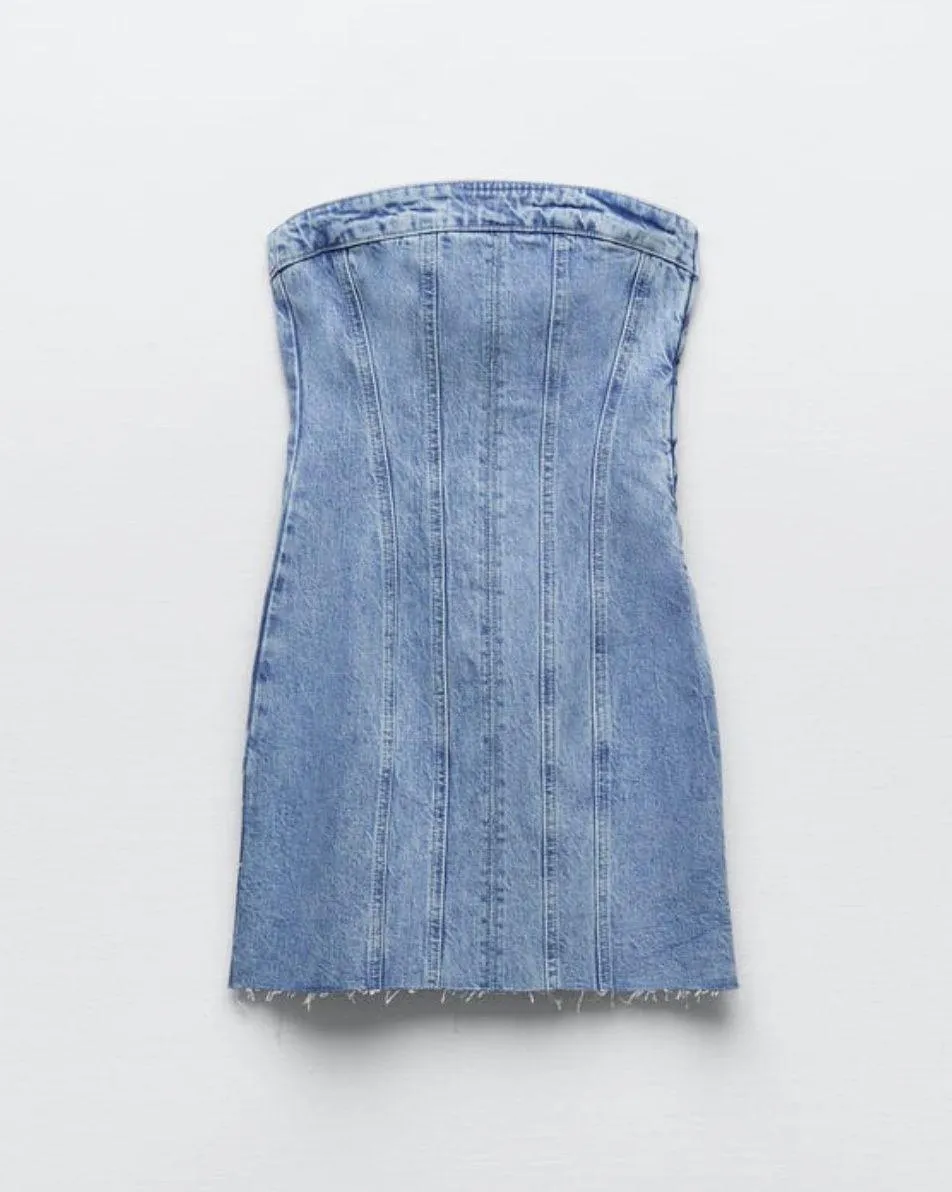 ZARA Denim Strapless Dress - Image 2