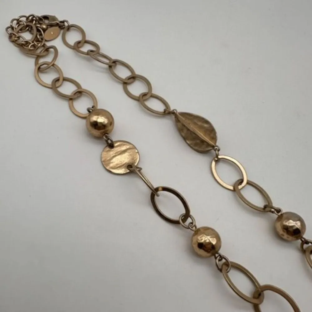 Chico’s Long Chunky Chain Gold Tone Beaded Necklace Hammered‎ Business Office - Image 4