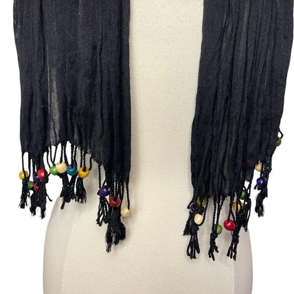 PASHMINA Black Embellished with Floral Appliqués & Beaded Fringe‎ - Image 5