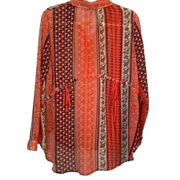 Free‎ People Moonlight Mile Woven Top Hot Coral Floral Size Small - Image 6