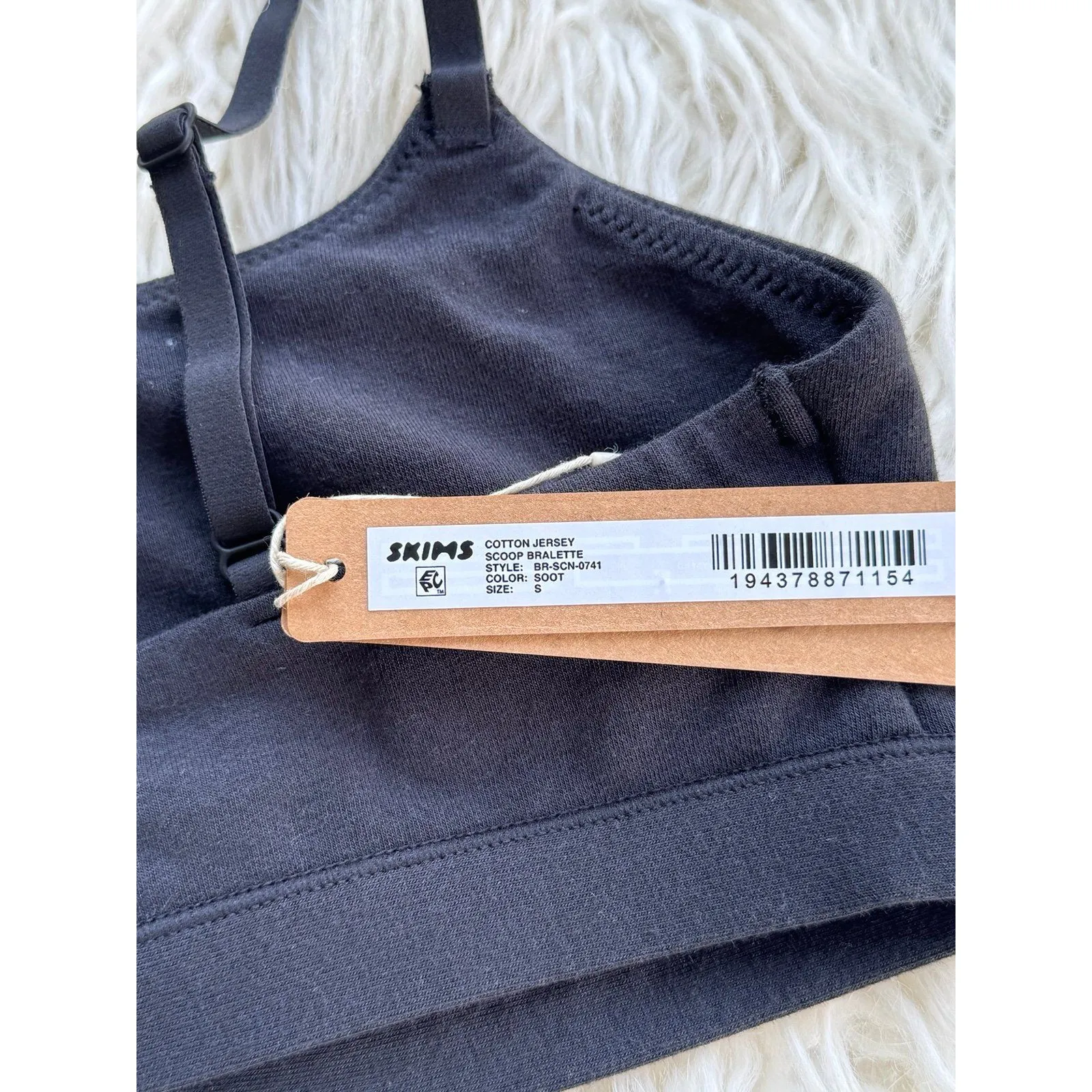 Skims Cotton Jersey Scoop Bralette Soot Size Small - Image 7