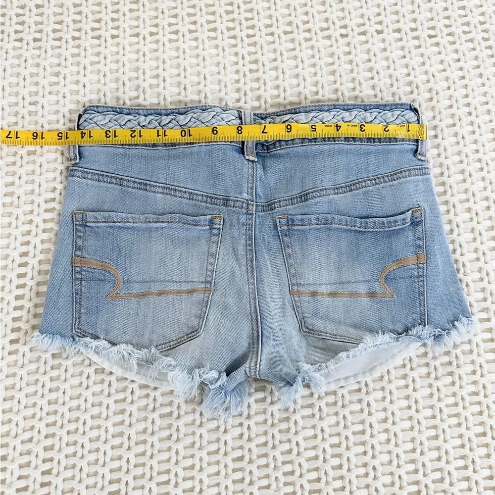 American Eagle HR Button Fly Cutoff Braided Denim Shorts - Light Wash - 2 - Image 5