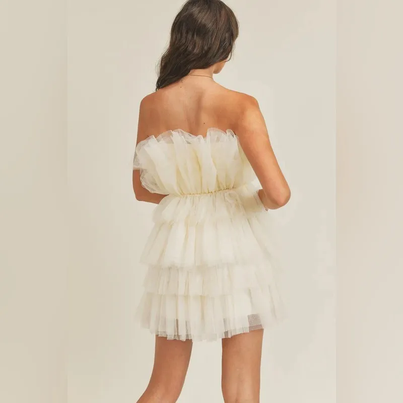 NEW Vici Lillie Tulle Strapless Mini Dress White Cream sz XS - Image 3