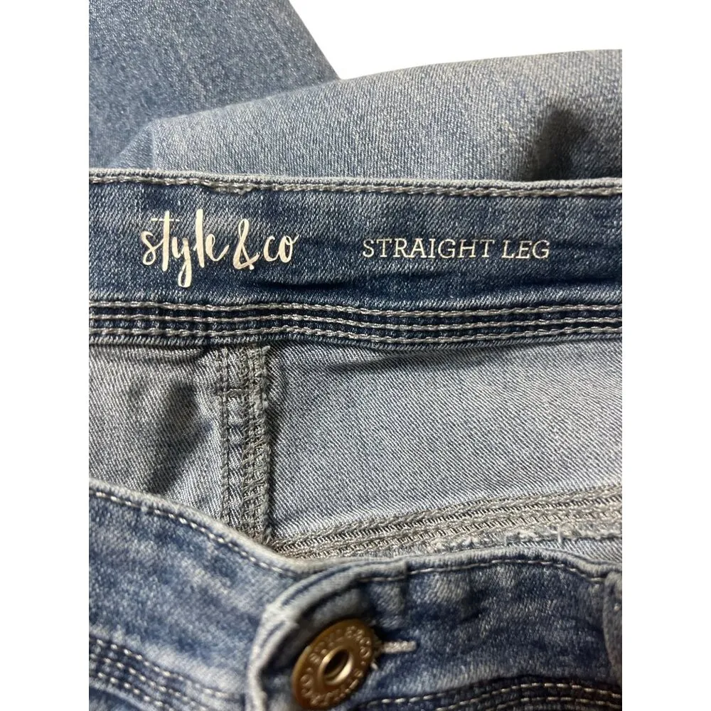 Style & Co Straight Leg Blue Denim Jeans Womens Cotton Blend Stretch Sz 16 Short - Image 4