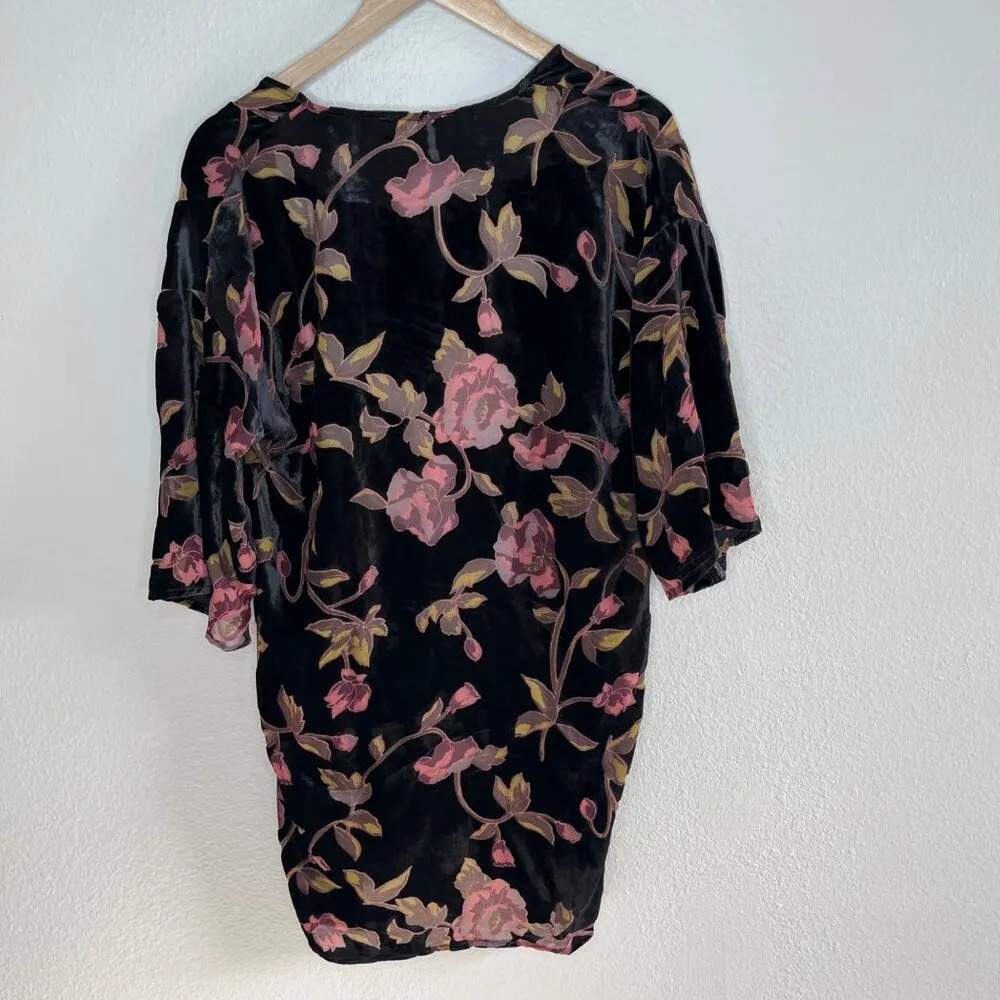 FOREVER 21 Black Velvet Burnout Floral Rose Romantic Kimono Cardigan Size S NWT - Image 7