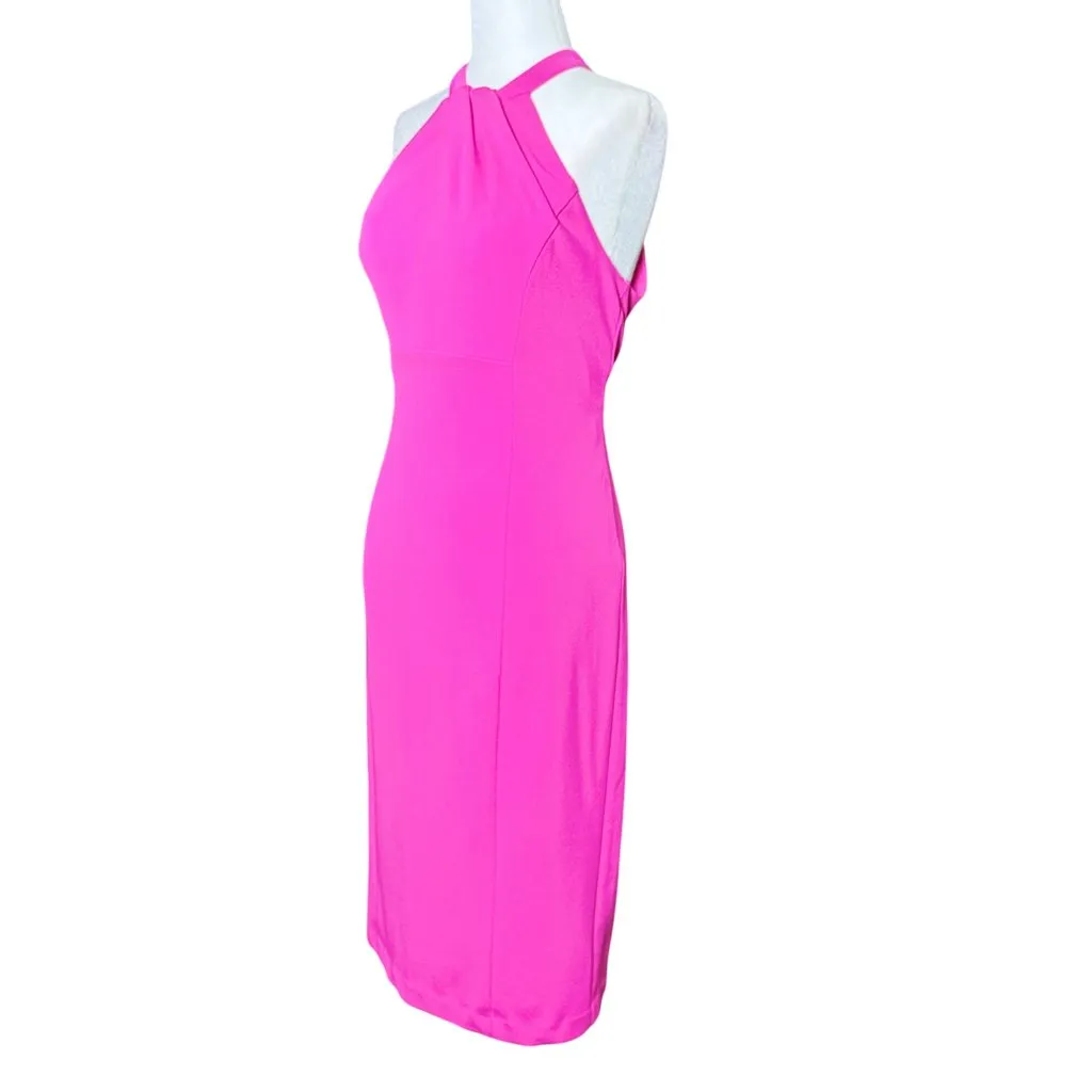 Julia Jordan Womens Midi Dress Size 6 Pink Twist Neck Halter Tulip Hem Summer - Image 5