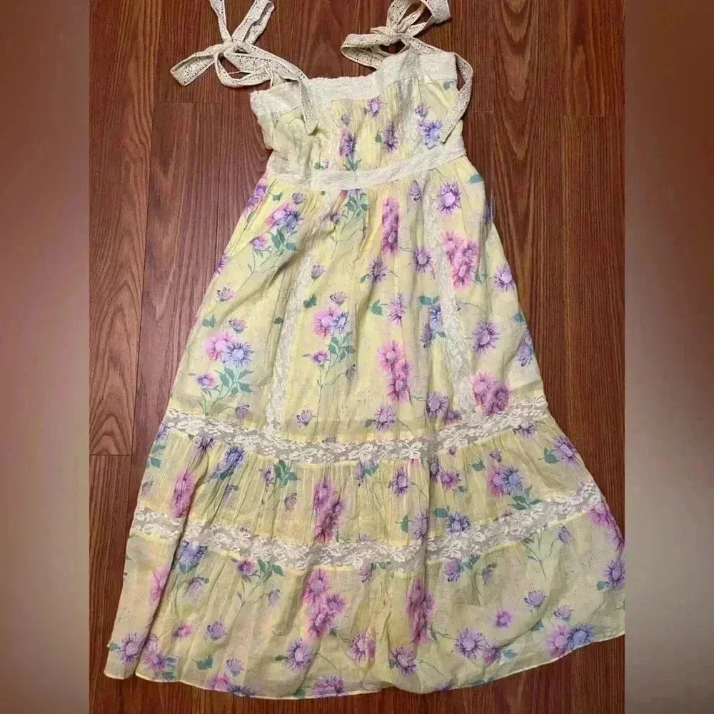 NWT LOVESHACKFANCY Ayala Floral Tiered Midi Dress Bright Azalea Yellow 2 - Image 5
