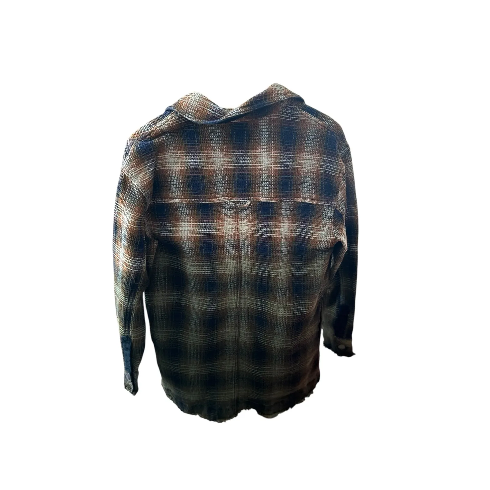 Free People Oversized Plaid Flannel Shacket Distressed Raw Hem Button Down - Image 5