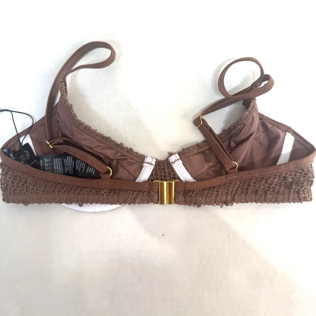 NWT Nasty Gal Chocolate Brown Pom Pom Crochet Bikini & Wrap 3 piece set sz 6 /M - Image 15