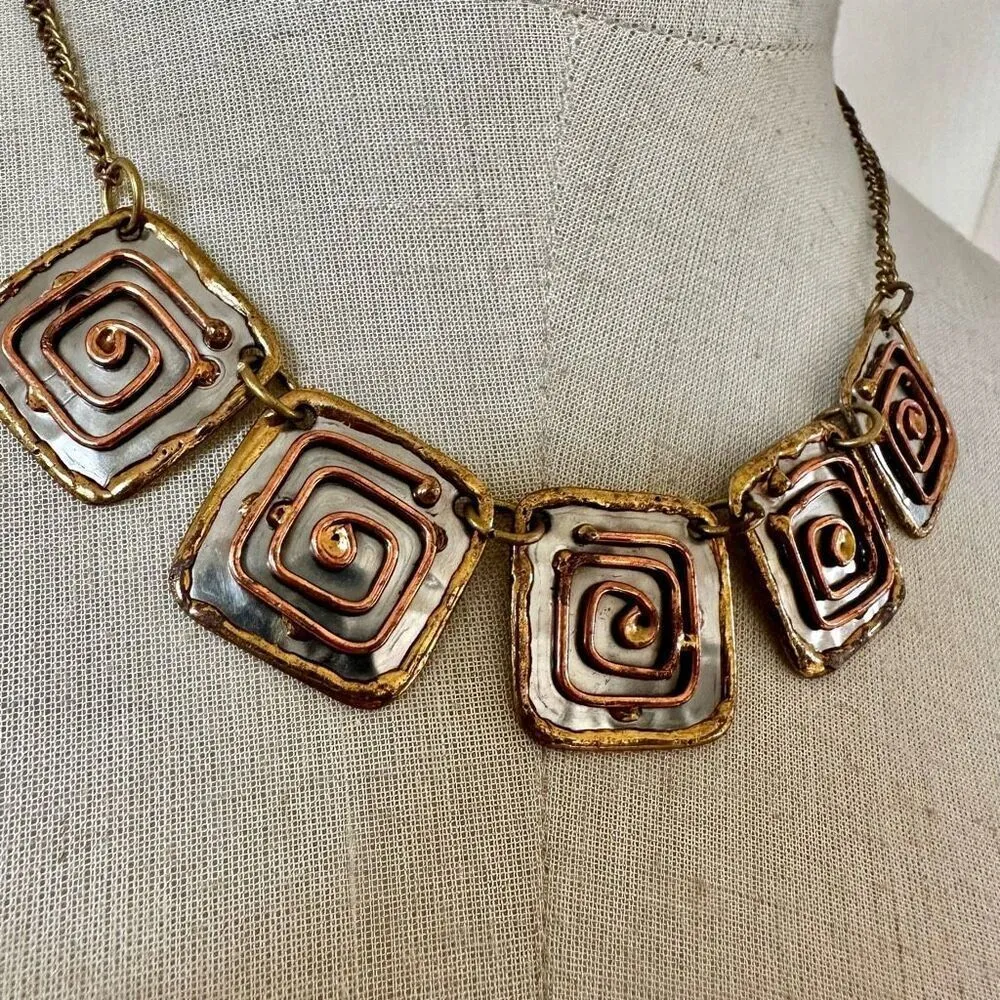 Silver/gold/copper tone square necklace Silver - Image 2