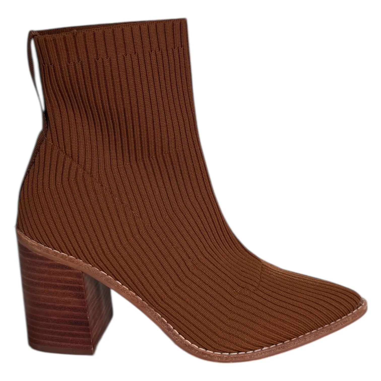 Steven By Steve Madden  Nara Sock Booties Camel Brown 7.5 Stacked Block Heel - Image 6