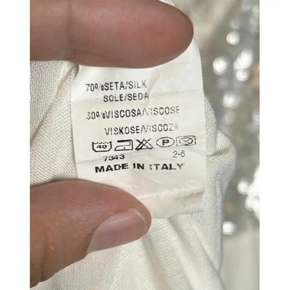 Scandal Women’s Italy White Silver Sequin Dress‎ With Straps Silk Blend Sz Small - Image 14