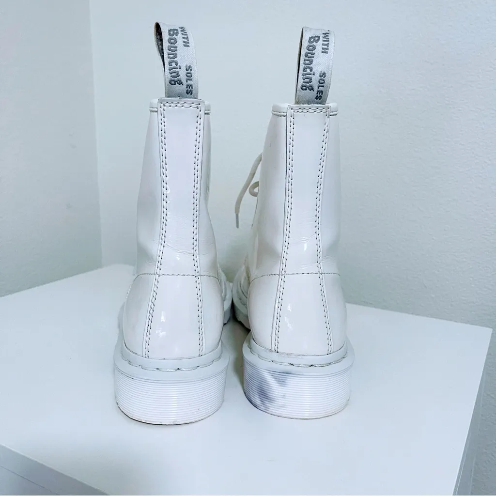 Dr. Martens Women’s 1460 Mono White Shiny Patent Lamper Leather Lace Up Boot 8 - Image 7