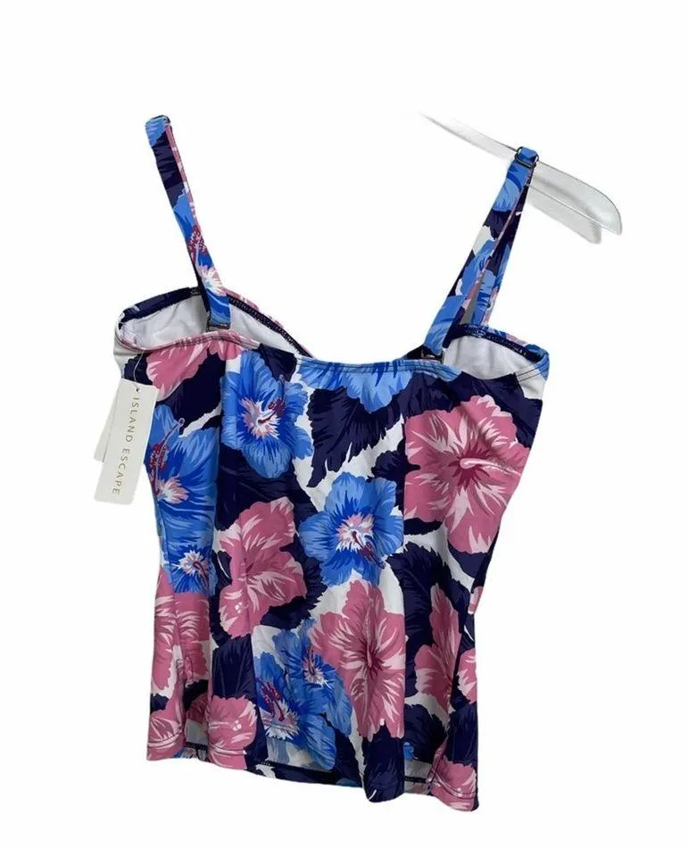ISLAND ESCAPE Swim Tankini Top Beach Tahiti Bandini Navy Floral Size 8 NWT Blue - Image 6