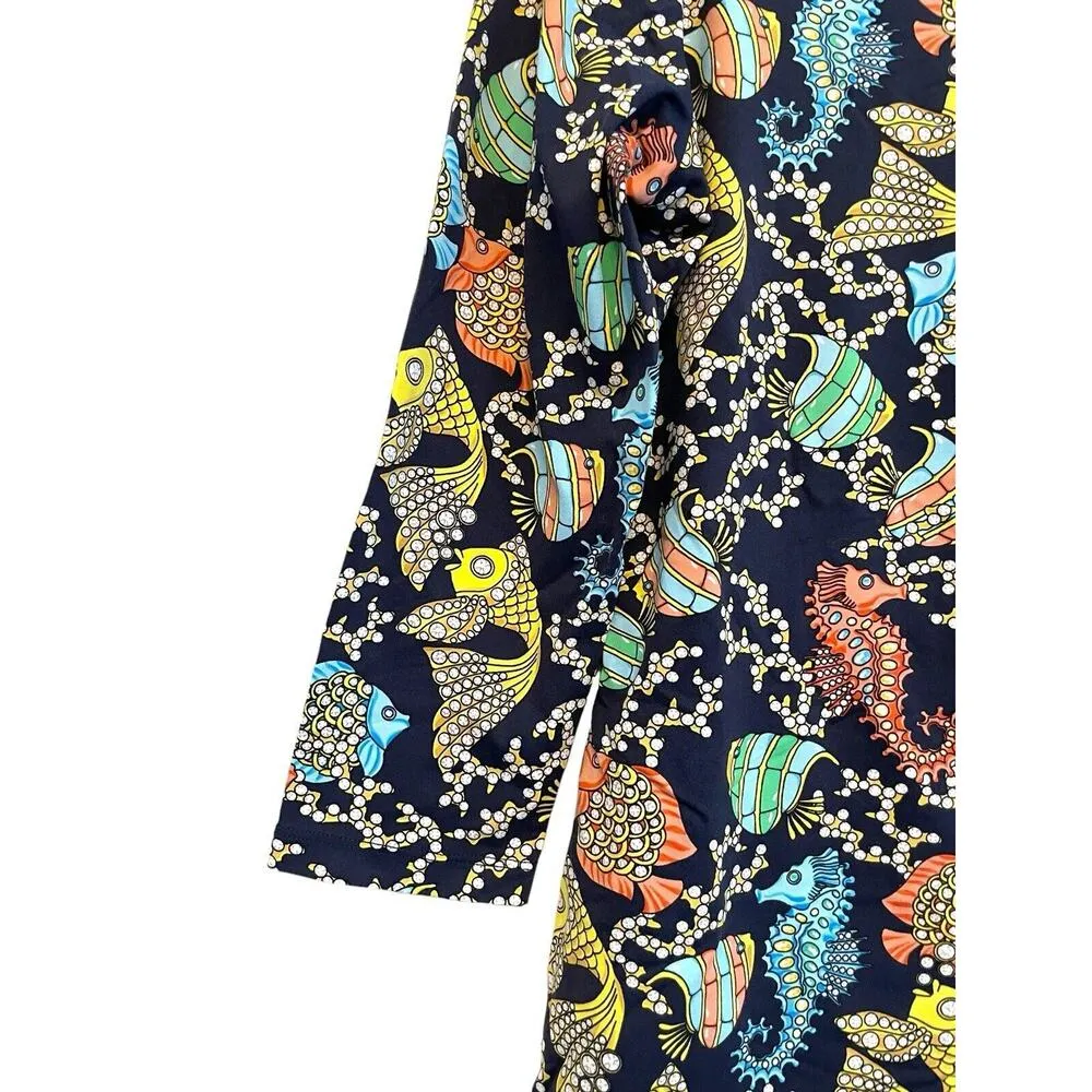 J. McLaughlin Signature Top Shirt Size Small Catalina Diamond Fish Coral Stretch - Image 5