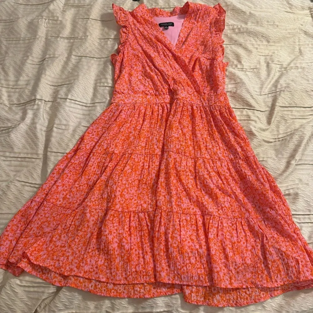 Rachel Zoe Pink & Orange Floral Flutter Sleeve Tiered A-Line Mini Dress - Image 3