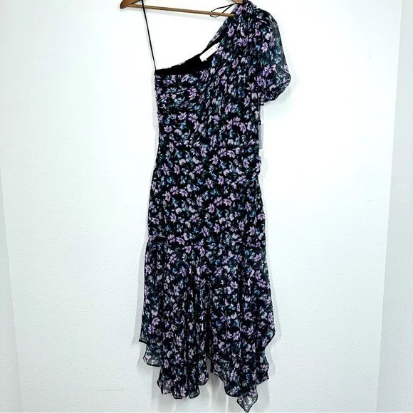 ASTR Small Black Floral Ruffle One Shoulder Tiered Romantic Wedding Guest Flowy - Image 2