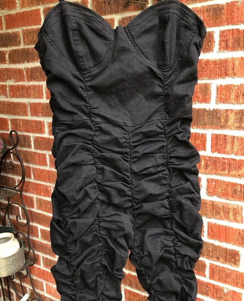 NEW Forever 21  Black Ruched Jumpsuit M - Image 6