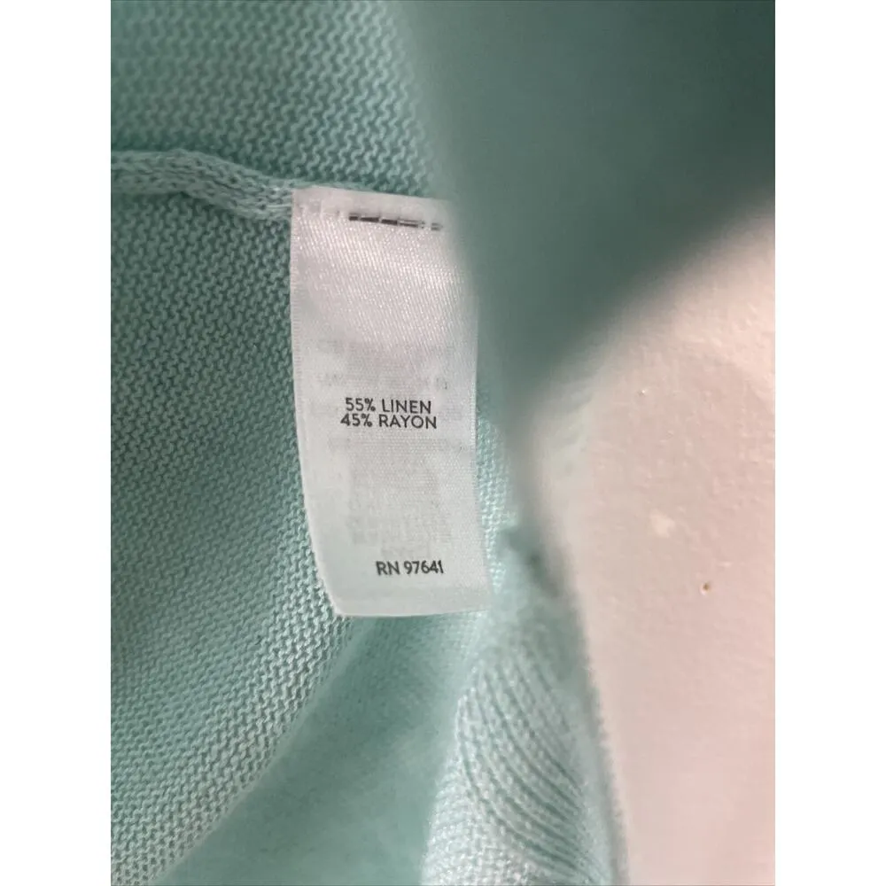 J Jill Tunic Knit Top Womens S Linen Blend Side Slits Hi Low Hem Split Neck Blue - Image 8