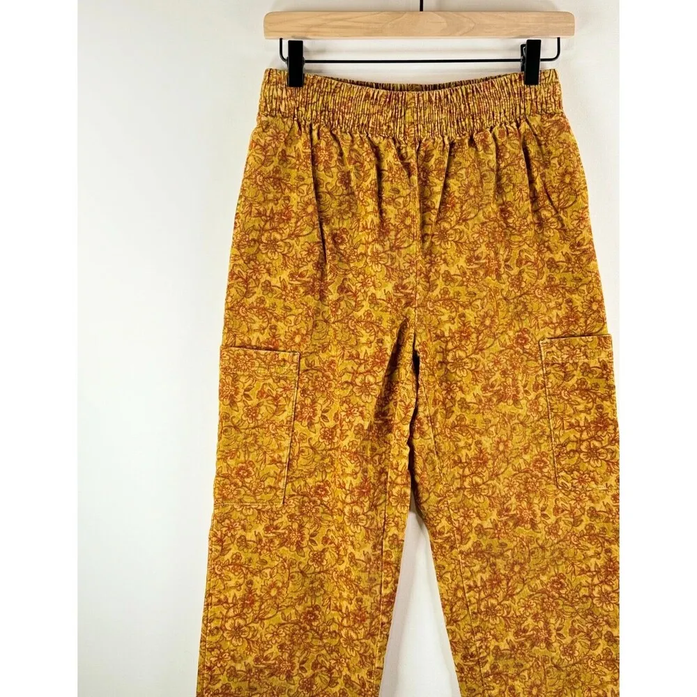 Urban Outfitters UO Penelope Womens Pants Yellow Corduroy Floral Jogger Size XS - Image 6