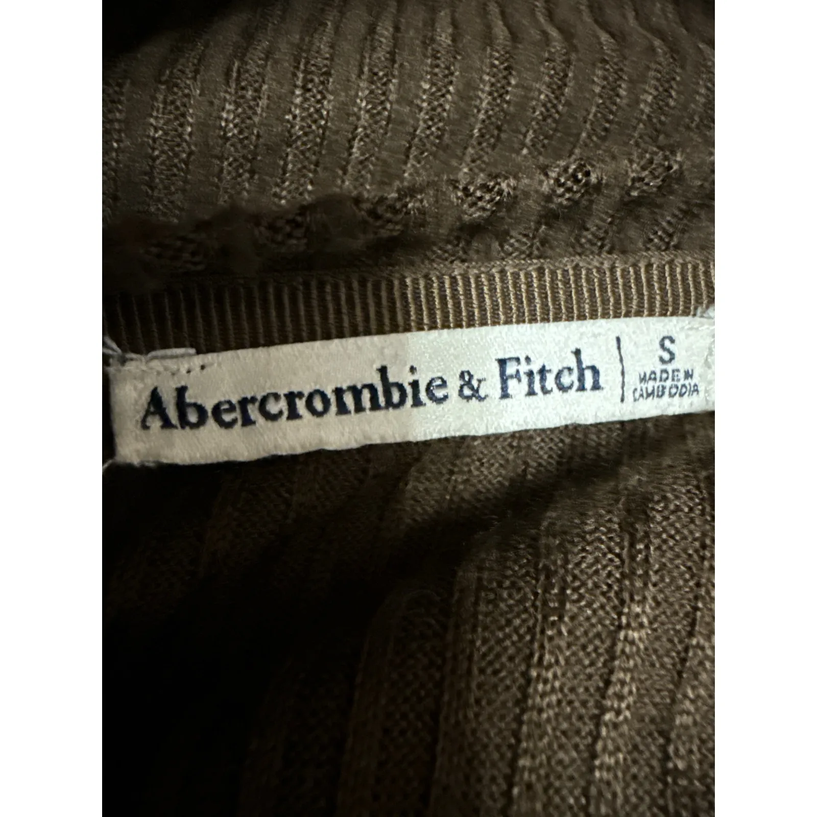Abercrombie & Fitch Olive Green Ribbed Knit Long Sleeve Cropped Sweater Top Sz S - Image 3