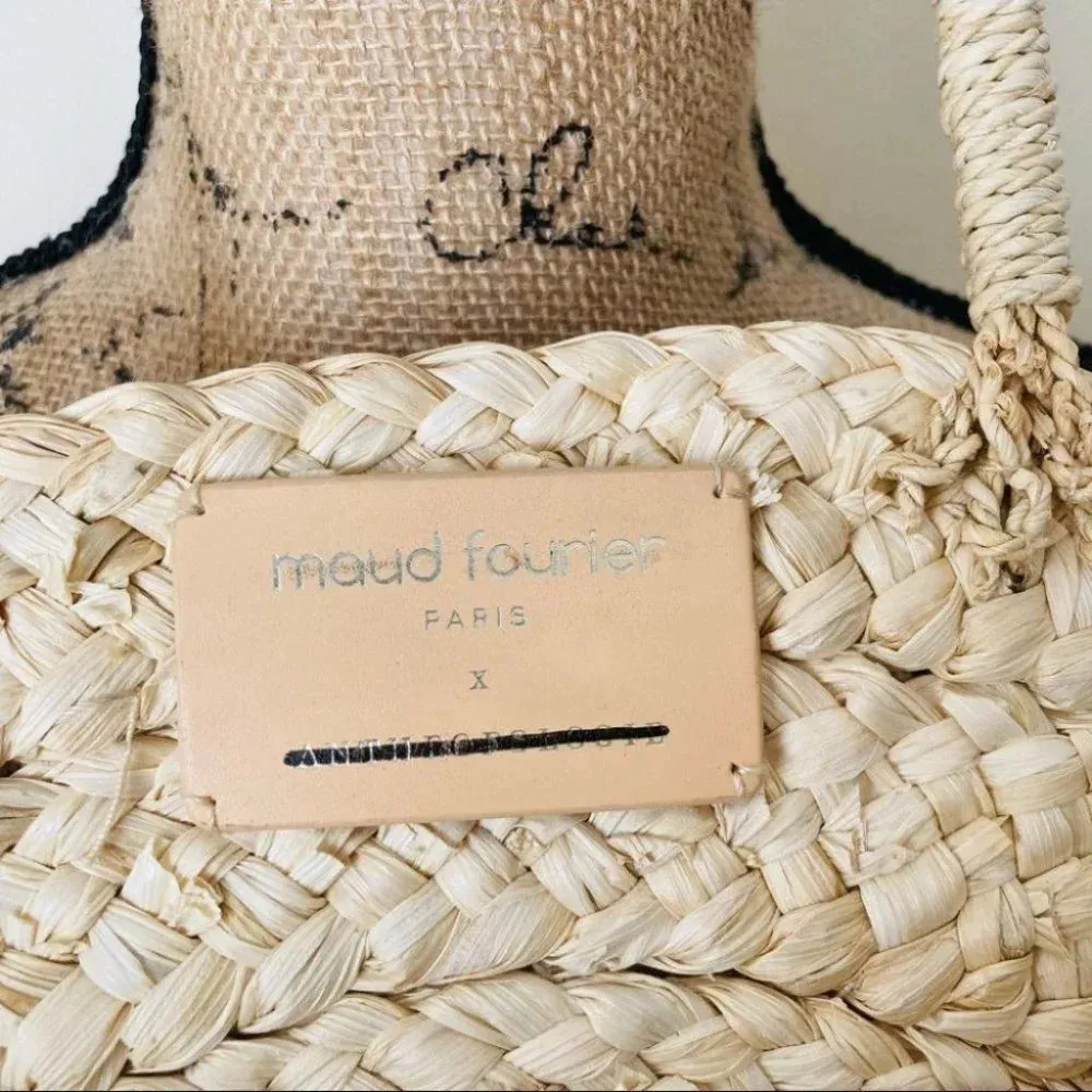 Anthropologie Maud Fourier G Monogram Straw Tote NWOT - Image 8