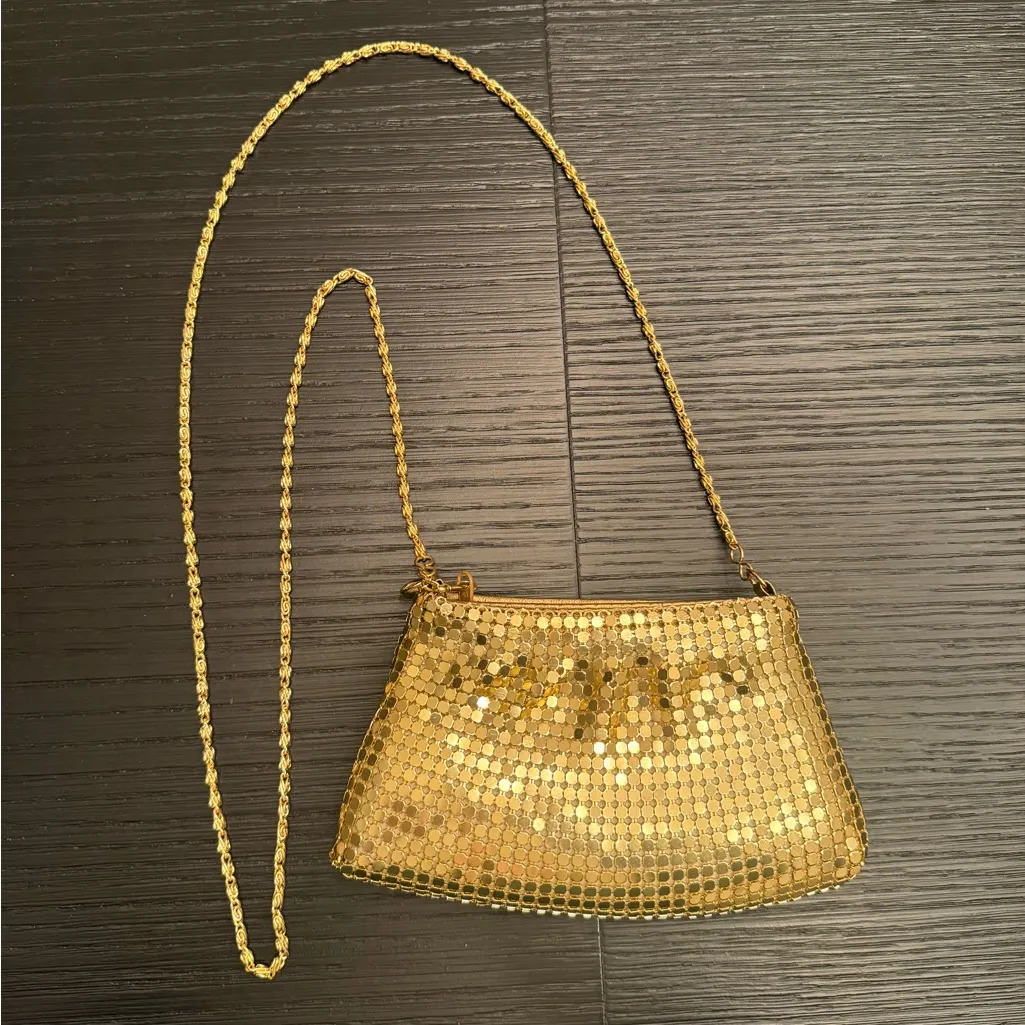 NWOT Gold Sequin Mesh Crossbody Bag Evening Clutch Metallic Shiny Purse - Image 2