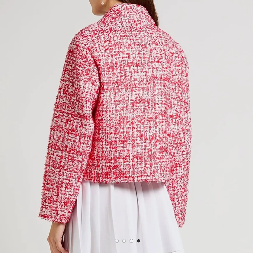 Sandro Cropped Short Tweed Jacket Blazer in Rouge sequins & metallic  Sz XL - Image 2