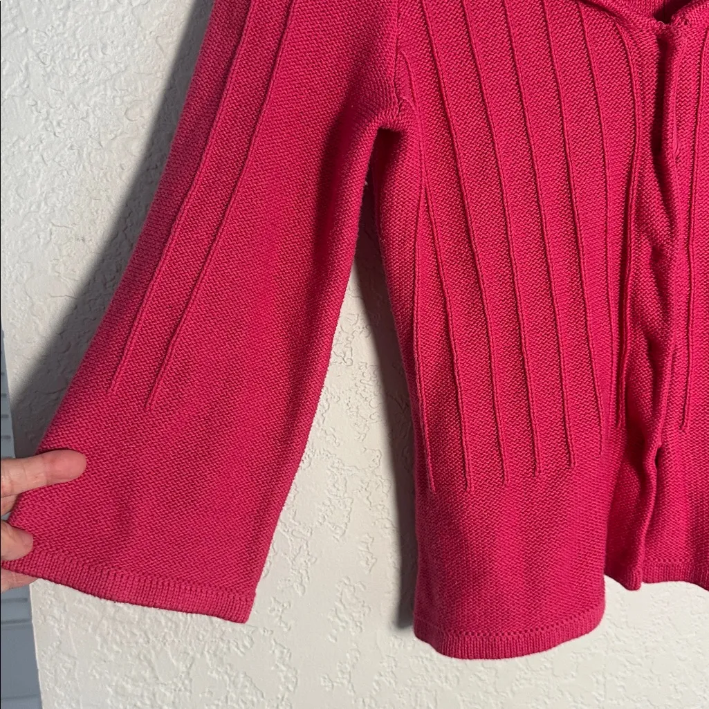 CAbi Hot Pink Cranberry Gem Flower Cardigan Sweater Rosette Crystal Valentines - Image 3