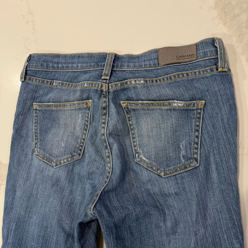 Carmar Kaveri Ryan Denim Jeans Two Star Patches Women’s 28 Blue Distressed Slim - Image 6