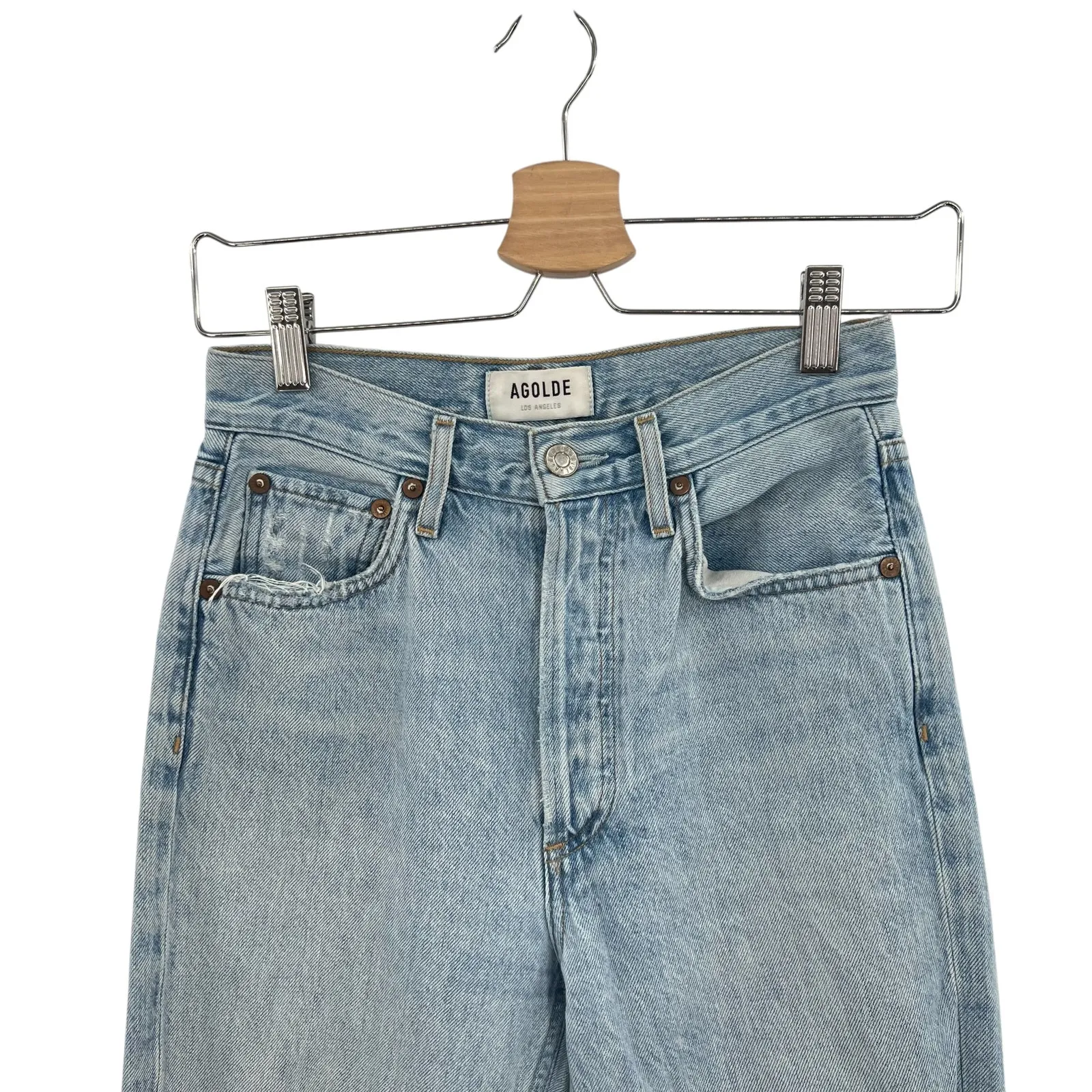 Agolde Riley High Rise Straight Crop Jeans Denim Shatter Wash Blue Size‎ 24 - Image 4